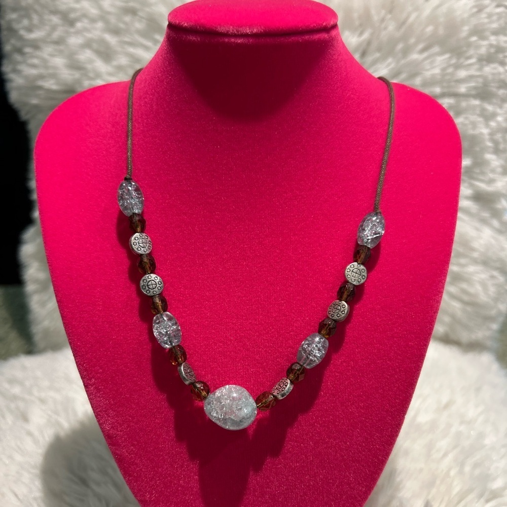 Vintage Lia Sophia Silver and Brown Beaded Necklace